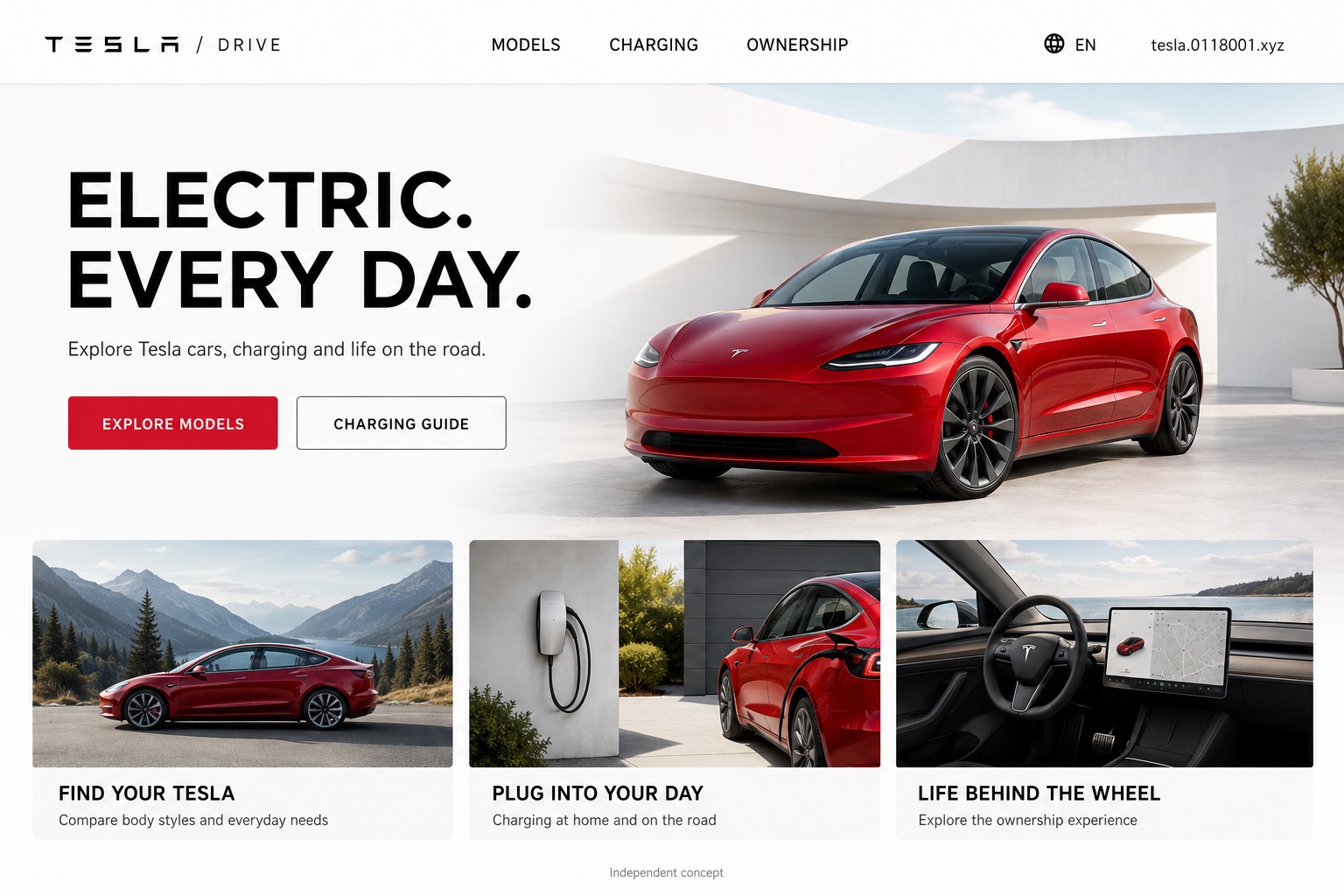 Electric. Every day. — English Tesla website concept