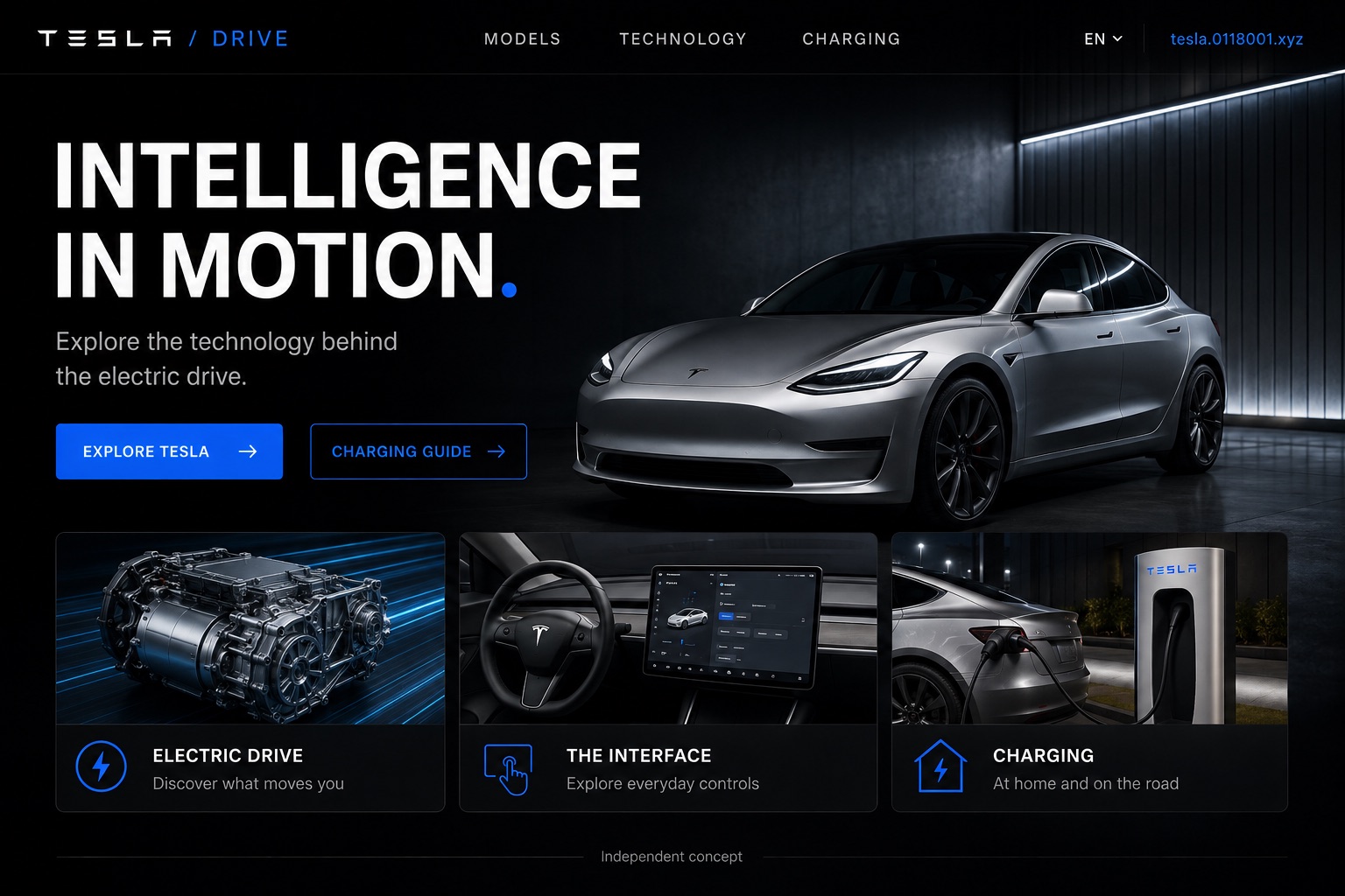 Intelligence in motion. — English Tesla website concept